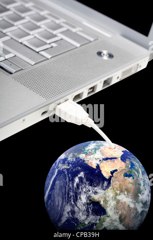 Laptop connected to Earth Stock Photo