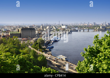 Kiev the capital of Ukraine, city landscape on river, bridge, and buildings Stock Photo