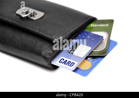 Black Wallet with credit cards over white background Stock Photo
