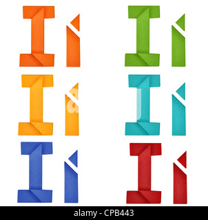 Set of capital letter and lowercase letter 'I' in various color. Origami alphabet letter on white background. Stock Photo