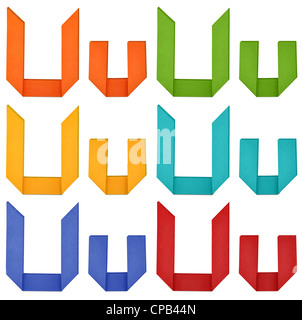 Set of capital letter and lowercase letter 'U' in various color. Origami alphabet letter on white background. Stock Photo