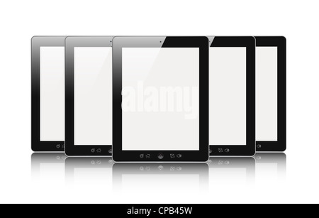 Set of digital touch screen devices with blank screen isolated on white. Stock Photo