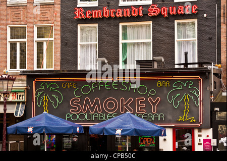 AMSTERDAM, NETHERLANDS - MAY 08, 2012:  Smokey Coffee Shop in Rembrandt Square (Rembrandtplein) Stock Photo