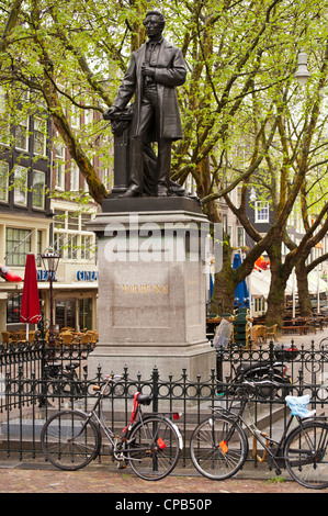 AMSTERDAM, NETHERLANDS - MAY 08, 2012:  Statue of Johan Rudolf Thorbecke in Nieuwemarkt Stock Photo