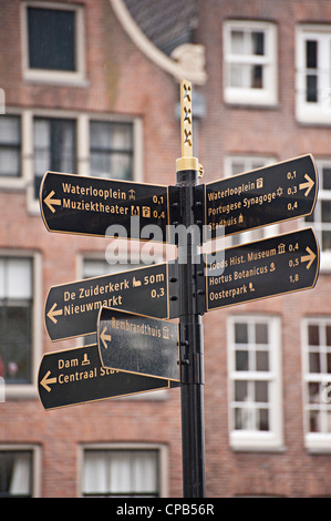 AMSTERDAM, NETHERLANDS - MAY 08, 2012:  Sign post in Amsterdam with houses in the background Stock Photo