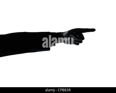 one caucasian close up detail one man hand pointing silhouette in studio isolated on white background Stock Photo