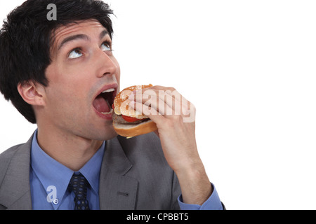 Man about to eat a burger Stock Photo