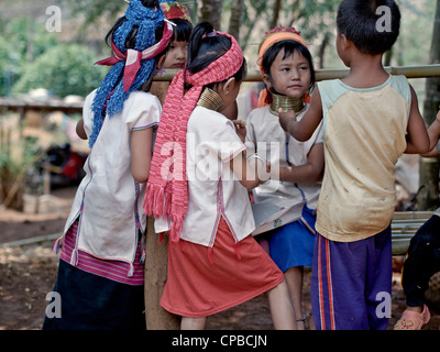 Thailand hill tribe children Long neck (Kayan) of Northern Thailand. Rural Thailand people S.E. Asia. Hill tribes Stock Photo
