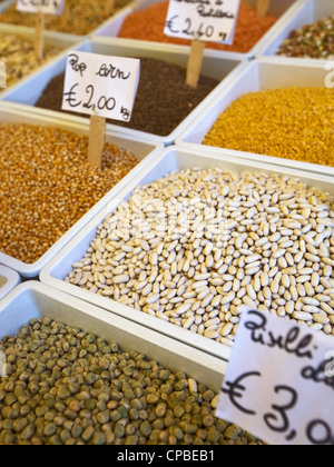 Colorful array of pulses, grains and rice, Catania, Sicily, Italy Stock Photo