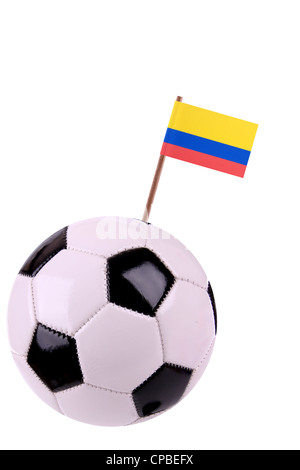 Soccerball or football decorated with a small national flag on a toothstick Stock Photo