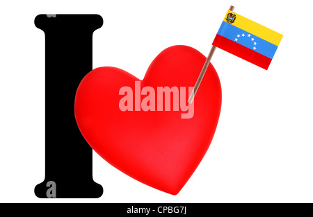 Small flag on a red heart and the word I to express love for the national flag of Venezuela Stock Photo