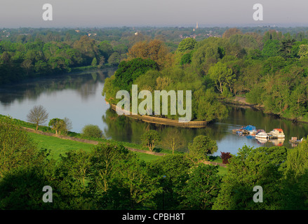 River Thames at Richmond upon Thames, Surrey, UK, or Richmond on Thames, Surrey, UK. View from Richmond Hill of Glover's Island Stock Photo