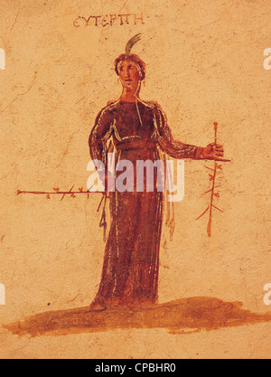 Fresco  on a wall of a hillside houses, Ephesus Turkey. Stock Photo