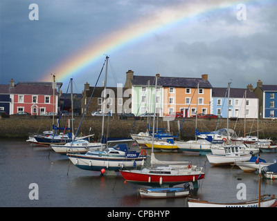 A rainbow over Aberaeron harbour, Ceredigion, Wales Stock Photo