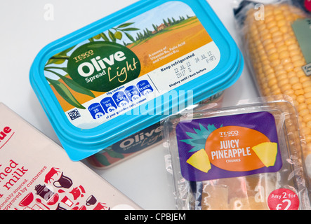 Health information food labelling on supermarket products Stock Photo