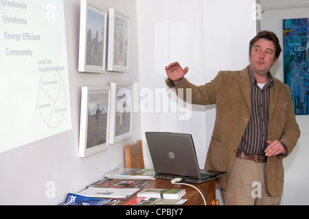 Man giving PowerPoint Presentation Cloughjordan Eco-village, County Tipperary Ireland Stock Photo