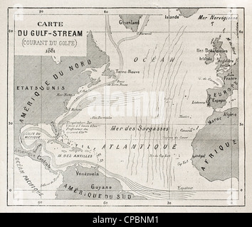 Gulf Stream old map across Atlantic ocean