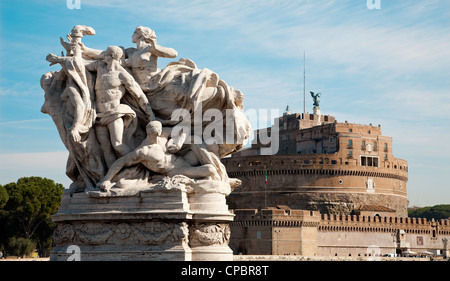 Rome - from sculpture on Victtorio Emanuelle brdige and Angel s castle Stock Photo