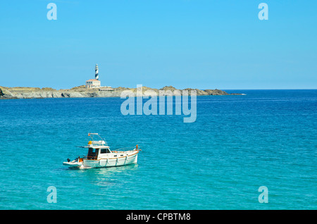 View towards the lighthouse at Favàritx on on the coast of Menorca in the Balearic islands, Spain Stock Photo