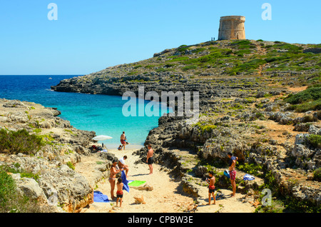 Beach near the Martello Tower at Alcalfar on the coast of Menorca in the Balearic islands, Spain Stock Photo