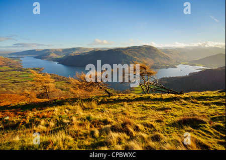 View over Ullswater from Glencoyne Brow Lake District with Place Fell in centre of shot Stock Photo