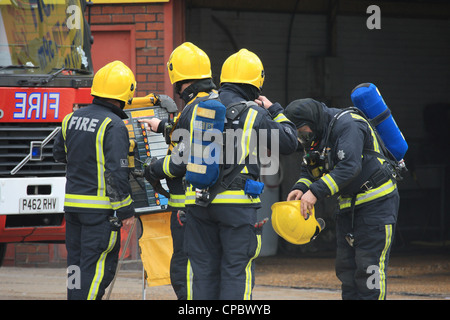 London Fire Brigade Firefighters at BA Control point during a fire in Dagenham East London Stock Photo