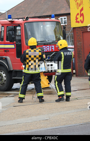 London Fire Brigade Firefighters at BA Control point during a fire in Dagenham East London Stock Photo