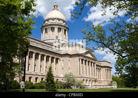 Kentucky statehouse capitol building in Frankfort, Kentucky, USA against a blue sky with clouds. Stock Photo