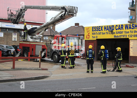 London Fire Brigade Firefighters at BA Control point during a fire in Dagenham East London Stock Photo