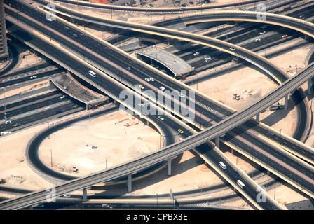 highways in Dubai, View from Burj Khalifa tower Stock Photo
