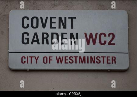 London street sign, Covent Garden, England, UK, One of London's oldest market places and the British national Opera Stock Photo