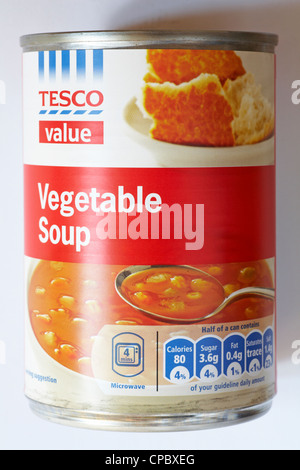 can of Tesco value Vegetable soup isolated on white background Stock Photo