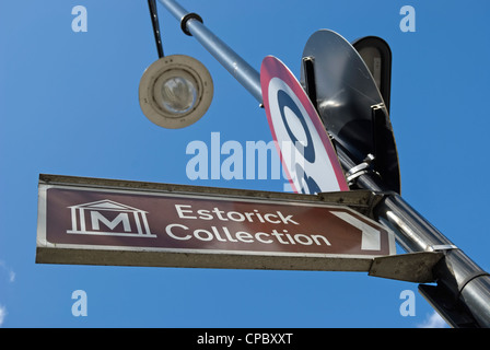 direction sign for the estorick collection, a museum of modern italian art, islington, london, england