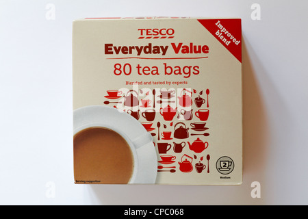 box of Tesco Everyday Value 80 tea bags teabags isolated on white background Stock Photo