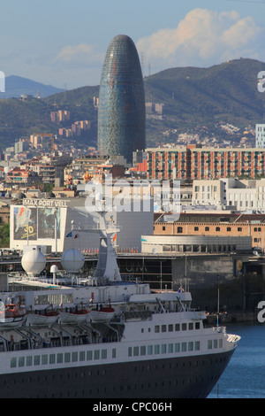 Spain Catalonia Barcelona, city, with Torre Agbar from Europa port Stock Photo