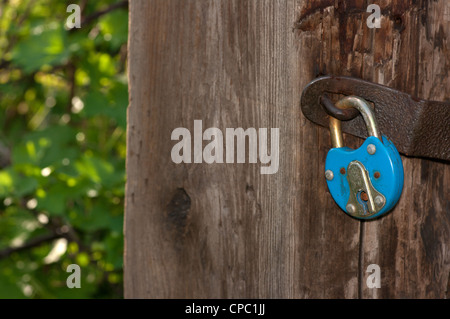 Padlock on the gate to the garden. Stock Photo