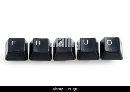 computer keys spelling the word fraud on white Stock Photo