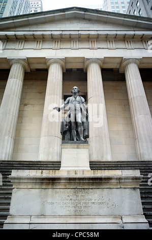 The facade of the New York Stock Exchange building in the financial district in New York City. Stock Photo