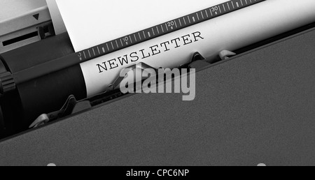 'newsletter' message typed by vintage typewriter.