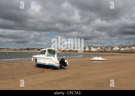 boats on beach at low tide Elie Fife Scotland May 2012 Stock Photo