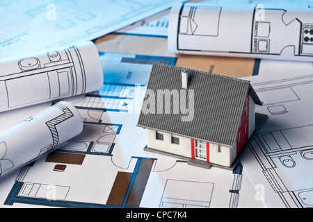 Floor plans and family home. Stock Photo