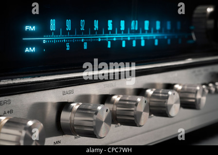 Analog display of an old stereo receiver. Stock Photo