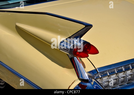 details of an old timer car including tail fin and lights Stock Photo