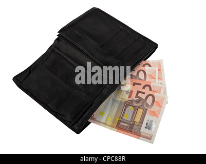 Leather wallet with some euros, clipping path Stock Photo