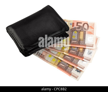 Leather wallet with some euros, clipping path Stock Photo
