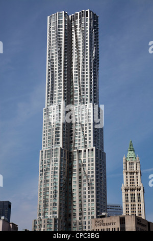 New York by Gehry building at 8 Spruce Street in Manhattan, New York City. Designed by Frank Gehry. Stock Photo