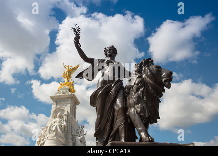 Victoria Memorial fountain statues at Buckingham Palace, London, England. Stock Photo