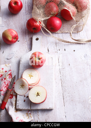 Sliced apples on wooden board Stock Photo