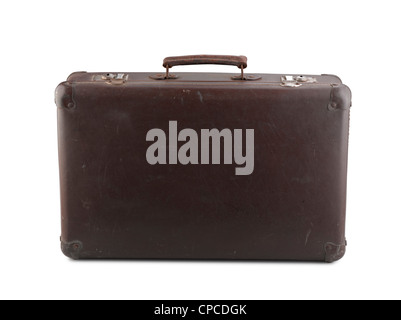 Old brown suitcase isolated on white Stock Photo