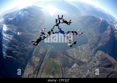 Switzerland, Canton Ticino, parachuting Stock Photo